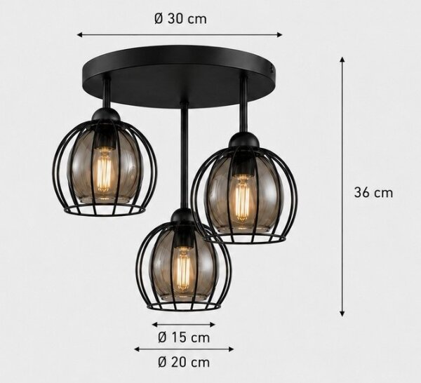 Полилей за повърхностен монтаж SOLO BLACK 3xE27/60W/230V Ø 30 см