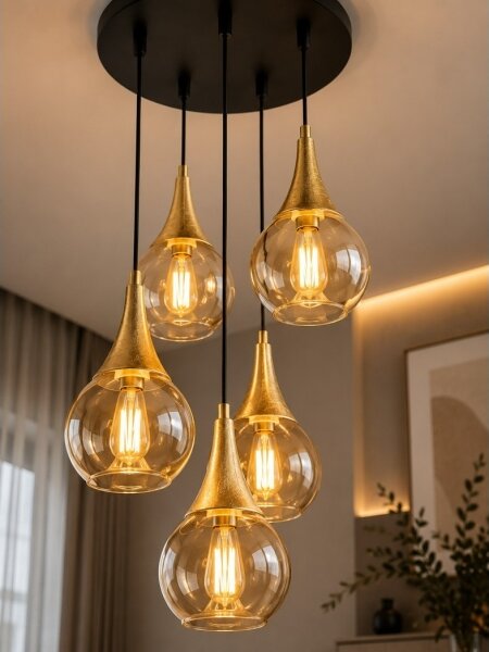 Пендел LACRIMA HONEY 5xE27/60W/230V Ø 45 см