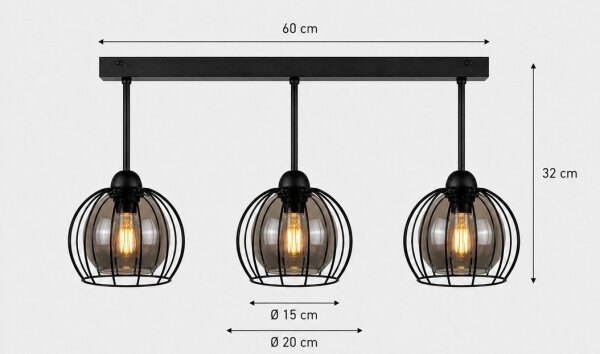 Полилей за повърхностен монтаж SOLO BLACK 3xE27/60W/230V