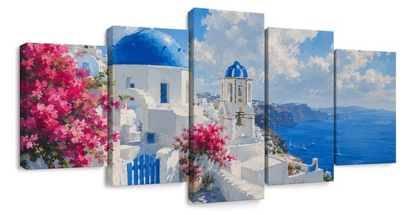 Картина от 5 части – Белите къщи на Санторини край морето