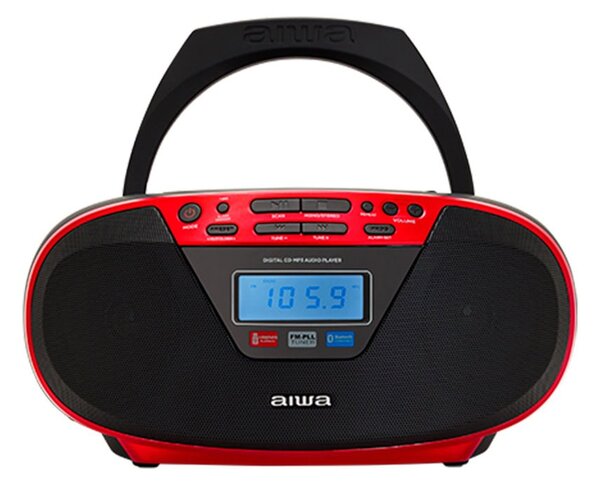 Радио Aiwa CDT-200RD, 6W RMS (3W + 3W), Bluetooth, USB, Jack 3.5mm, вграден часовник, аларма, червено