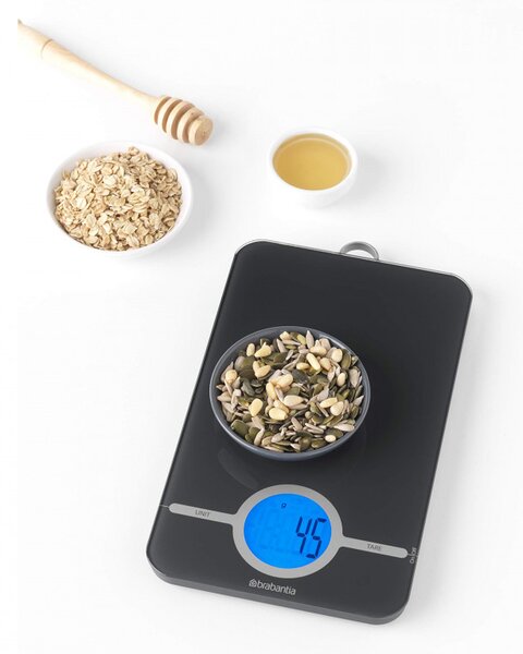 Кухненска везна Brabantia Tasty+ 1001251, До 5 кг, 3x AAA батерии, ТАРА, LCD дисплей, Тъмносив