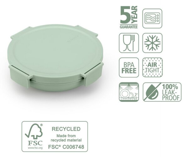Кутия за храна Brabantia Make&Take 1006300, 1 л, Непропусклива, Херметично затваряне, Без BPA, Зелен
