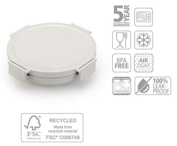 Кутия за храна Brabantia Make&Take 1006301, 1 л, Непропусклива, Херметично затваряне, Без BPA, Светлосив