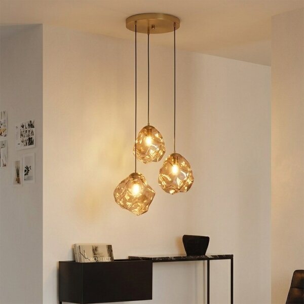 Полилей на кабел CRISTAL 3xE14/15W/230V месинг/опушено бежово