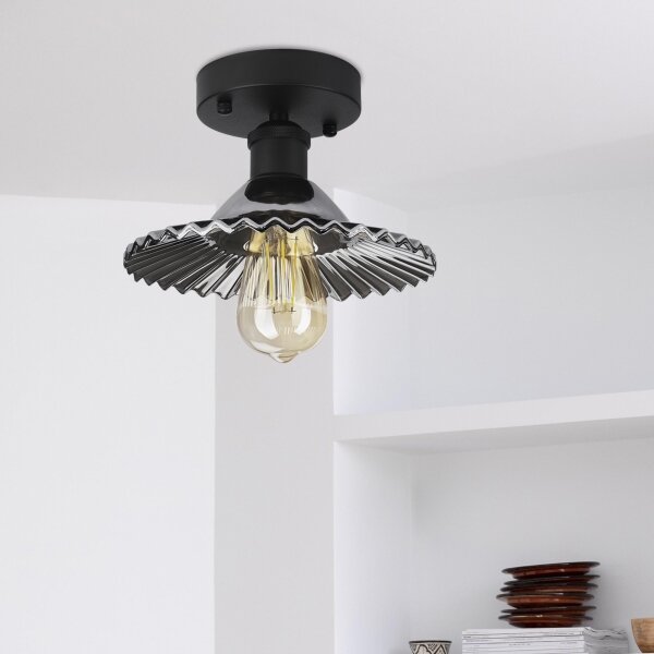 Плафонен полилей TRISH 1xE27/15W/230V черен/димчато черен