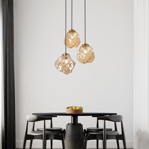 Полилей на кабел CRISTAL 3xE14/15W/230V месинг/опушено бежово