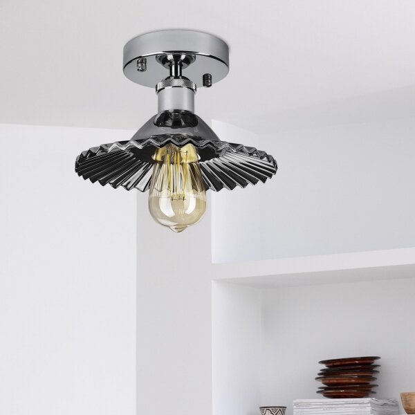 Плафониера TRISH 1xE27/15W/230V, лъскав хром/опушено черно