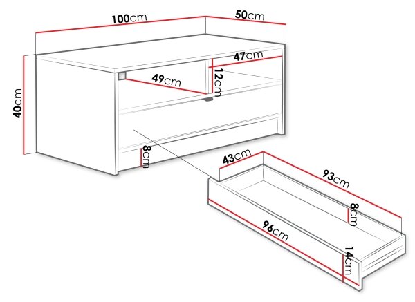 Холна маса TIRENO 100x40 см бяла