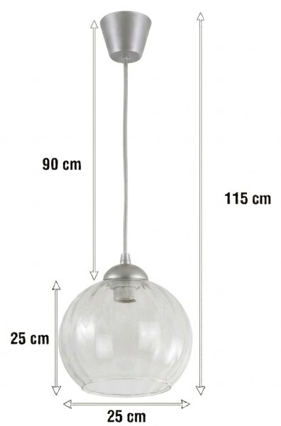 Brilagi - LED полилей на кабел RETRO GLASS 1xE27/60W/230V Ø 25 см сребрист/прозрачен