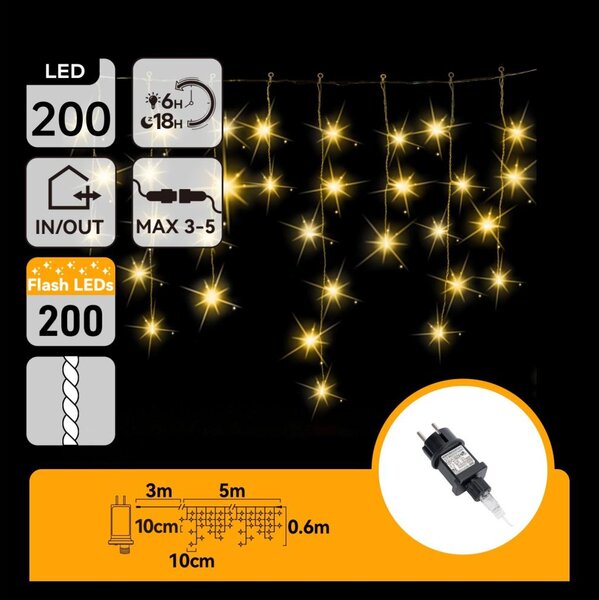 Aigostar - външна LED коледна гирлянда 200xLED 8x0,6m IP44 топла бяла светлина