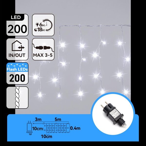 Aigostar - LED външен коледен гирлянд 200xLED 8x0,4m IP44 студено бяла