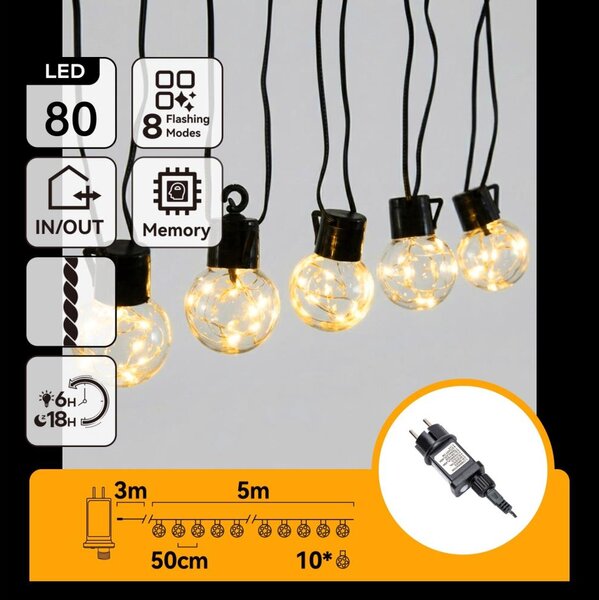 Aigostar - LED външен декоративен гирлянд 80xLED/3,6W/230V 5m IP44 топла бяла