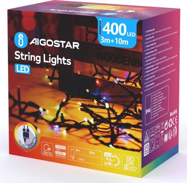 Aigostar - LED външна коледна гирлянда 400xLED/8 функции 13m IP44 многоцветна