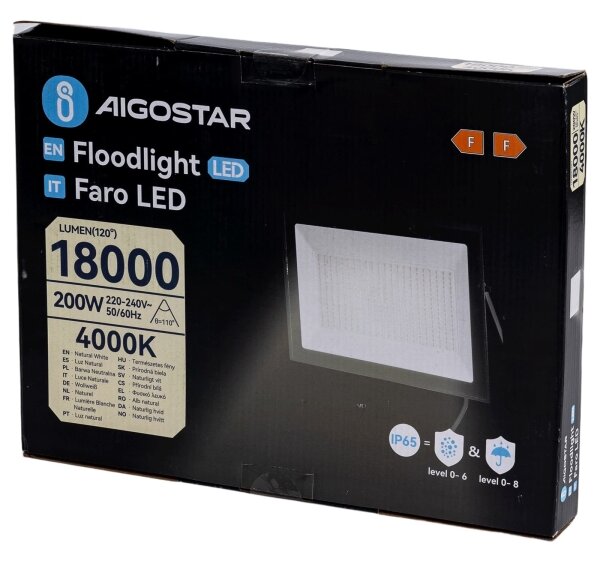 Aigostar - LED прожектор LED/200W/230V 4000K IP65 черен
