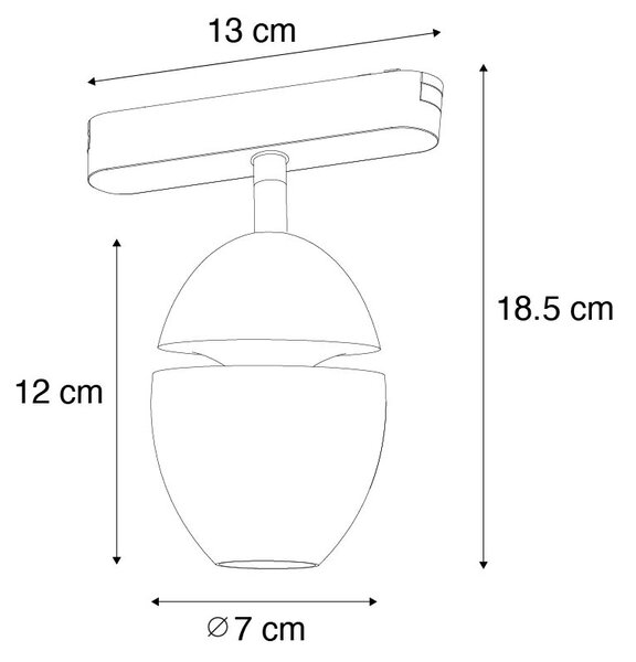 Модерен черен прожектор за 1-фазова релсова система с LED - Magnetic Eggy