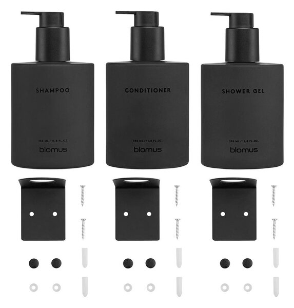 Черни стенни стъклени диспенсери за сапун 3 бр. 350 ml Kirei – Blomus