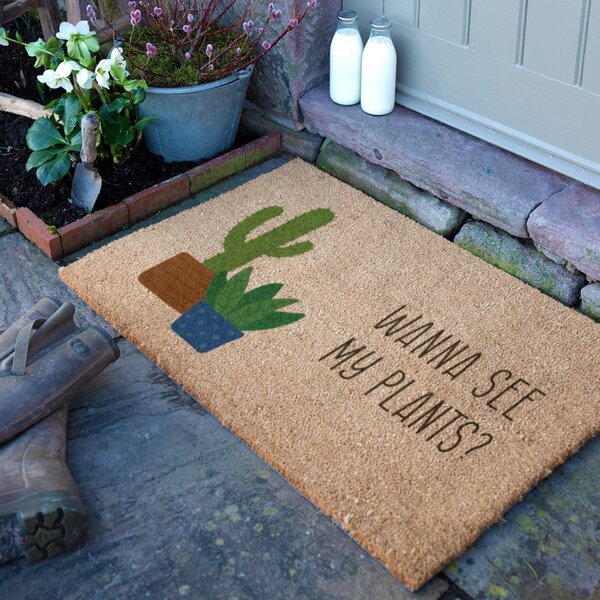 Изтривалка от кокосови влакна 40x60 cm Wanna See My Plants – Artsy Doormats