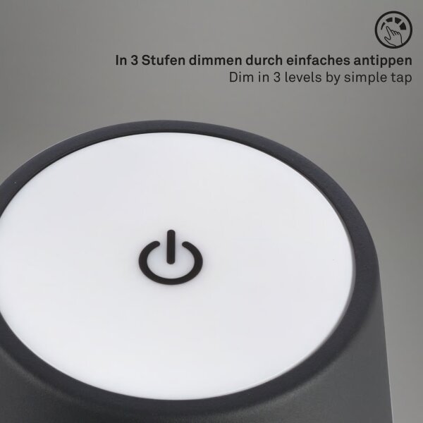 Brilo - LED презареждаема настолна лампа с докосване KIKI LED/2,6W/5V IP44 2600 mAh черна