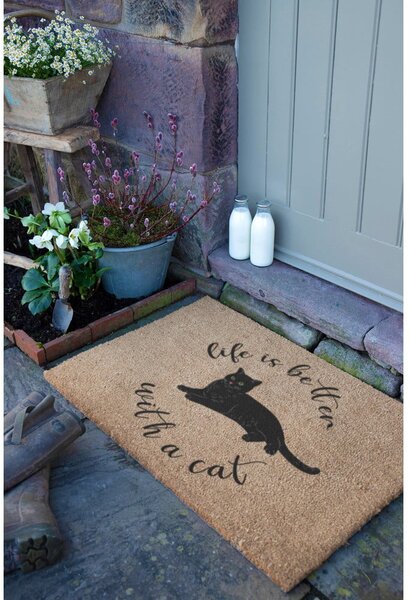 Изтривалка от кокосови влакна 40x60 cm Life Is Better With a Cat – Artsy Doormats