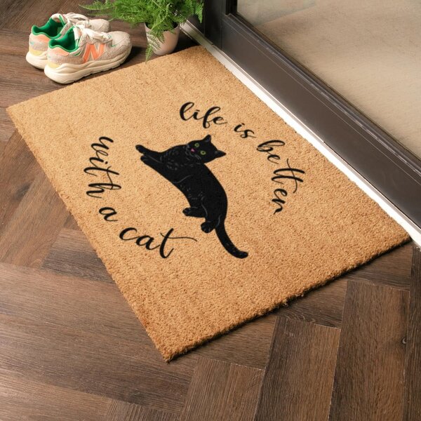 Изтривалка от кокосови влакна 40x60 cm Life Is Better With a Cat – Artsy Doormats