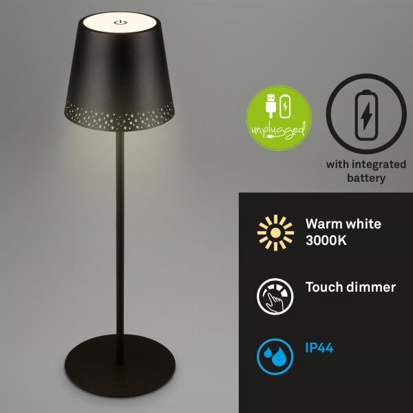 Brilo - LED презареждаема настолна лампа с докосване KIKI LED/2,6W/5V IP44 2600 mAh черна