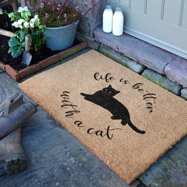 Изтривалка от кокосови влакна 40x60 cm Life Is Better With a Cat – Artsy Doormats