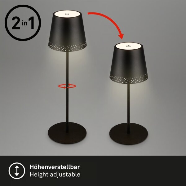 Brilo - LED презареждаема настолна лампа с докосване KIKI LED/2,6W/5V IP44 2600 mAh черна