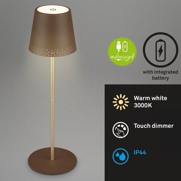 Brilo - LED настолна презареждаема сензорна лампа KIKI LED/2,6W/5V IP44 2600 mAh кафява