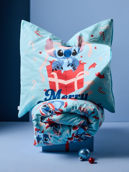Sinsay - Комплект детско памучно спално бельо с коледен мотив Stitch - бледосиньо