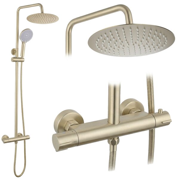 Душ комплект без чучур с термостат Rea Lungo Gold Brush