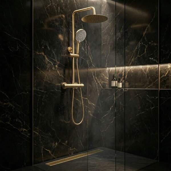 Душ комплект без чучур с термостат Rea Lungo Gold Brush