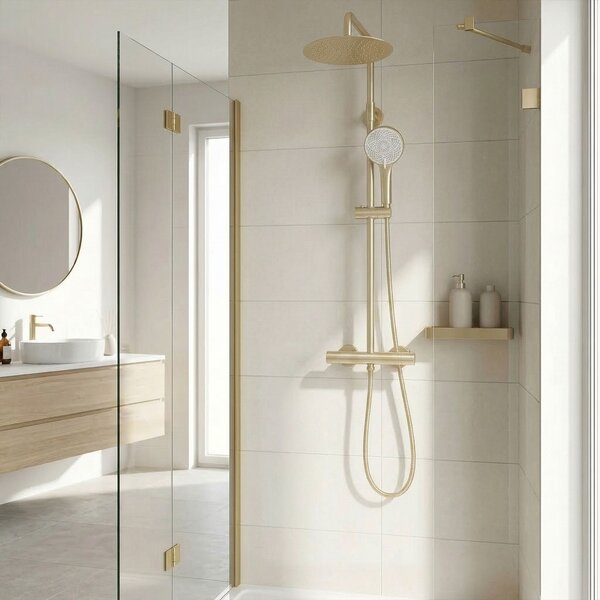 Душ комплект без чучур с термостат Rea Lungo Gold Brush