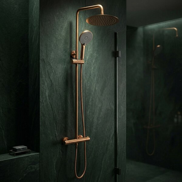 Душ комплект без чучур с термостат Rea Lungo Copper Brush