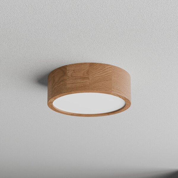 TEMAR LIGHTING Таванска лампа Cleo DR275, IP54, Ø 27,5 cm, дъб, E27, Затъмняване, Дърво, Баня, Дървесина