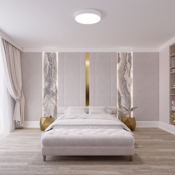 TEMAR LIGHTING Таванна лампа Cleo, Ø 50 cm, IP20, бяла, метал, E27, Затъмняване, Бял, Дневна/трапезария, Метал, Модерен