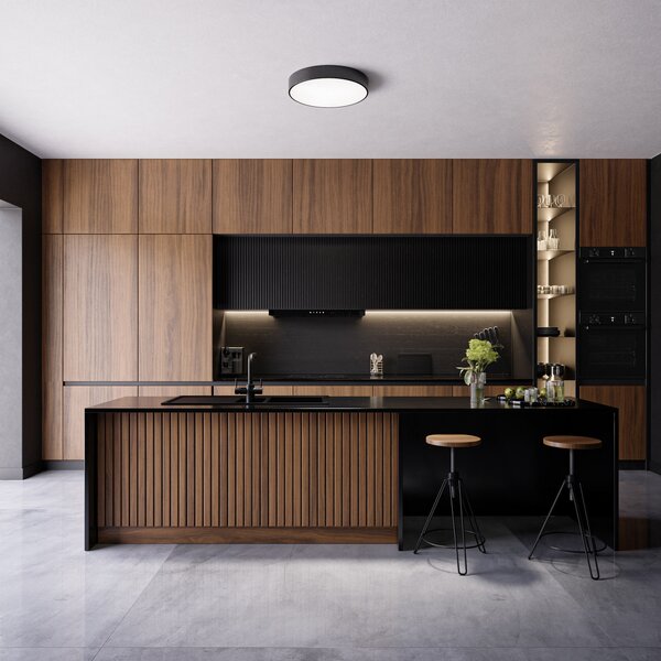TEMAR LIGHTING Таванна лампа Cleo 400, черна, сензор, IP20, Ø 40 cm, метал, Черен, Дневна/трапезария, Метал, Модерен
