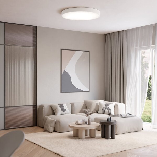 TEMAR LIGHTING Осветително тяло за таван Cleo, Ø 60 cm, IP20, бяло, метал, E27, Затъмняване, Бял, Дневна/трапезария, Метал, Модерен