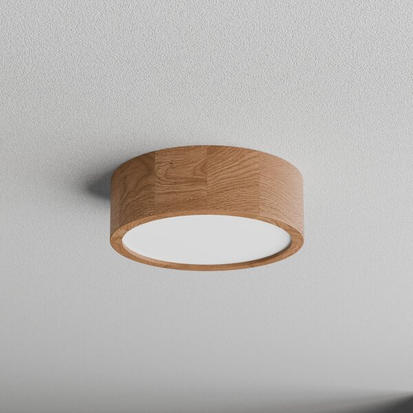 TEMAR LIGHTING Таванска лампа Cleo DR275, IP20, сензор, Ø 28 cm, дъб, Дърво, Дневна/трапезария, Дървесина