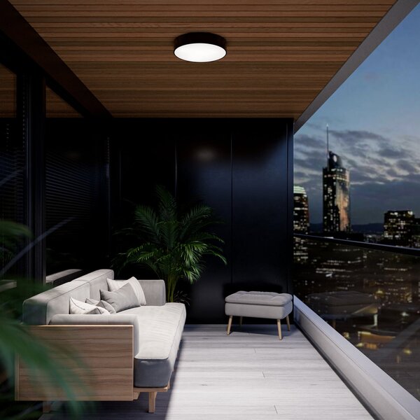 TEMAR LIGHTING Таванска лампа Cleo 400, IP54, Ø 40 cm черна, Затъмняване, Черен, Дневна/трапезария, Метал, Модерен