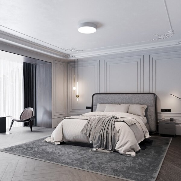TEMAR LIGHTING Таванна лампа Cleo 400, сива, сензор, IP54, Ø 40 cm, метал, Сив, Коридор, Метал, Модерен