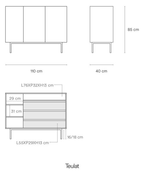 Черен/естествен нисък скрин от декор от дъб 110x85 cm Arista – Teulat