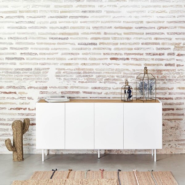 Бял/естествен нисък скрин от декор от дъб 165x78 cm Arista – Teulat