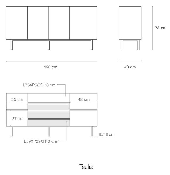 Черен нисък скрин от декор от дъб 165x78 cm Arista – Teulat