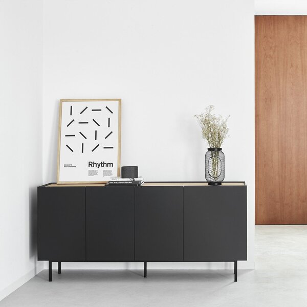 Черен нисък скрин от декор от дъб 165x78 cm Arista – Teulat