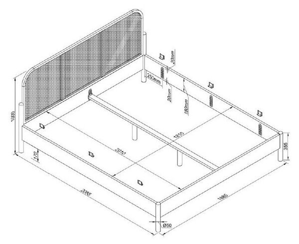 Двойно легло от масивен дъб без ламелно дъно в естествен цвят 180x200 cm Olive Rotan – Vipack