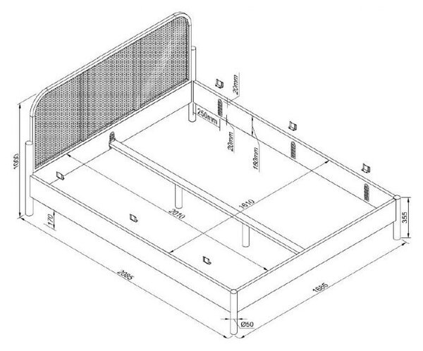 Двойно легло от масивен дъб без ламелно дъно в естествен цвят 160x200 cm Olive Rotan – Vipack