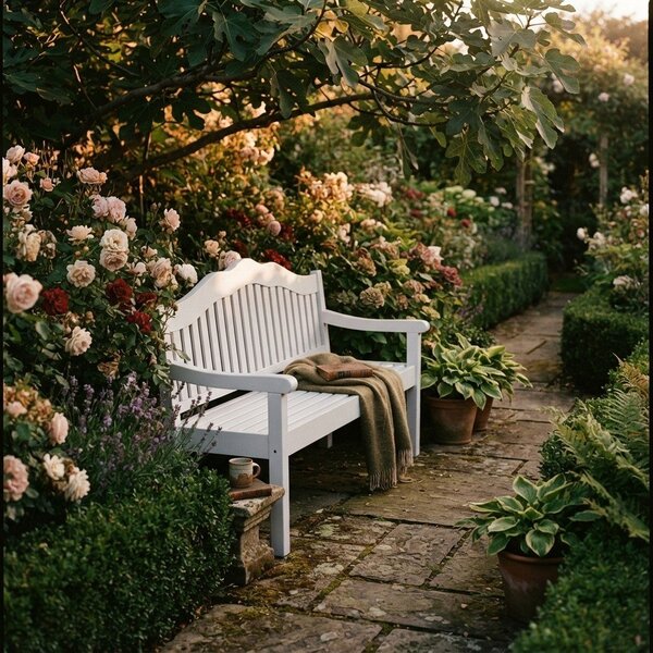 Бяла градинска пейка от масивно дърво Austin – Garden Pleasure