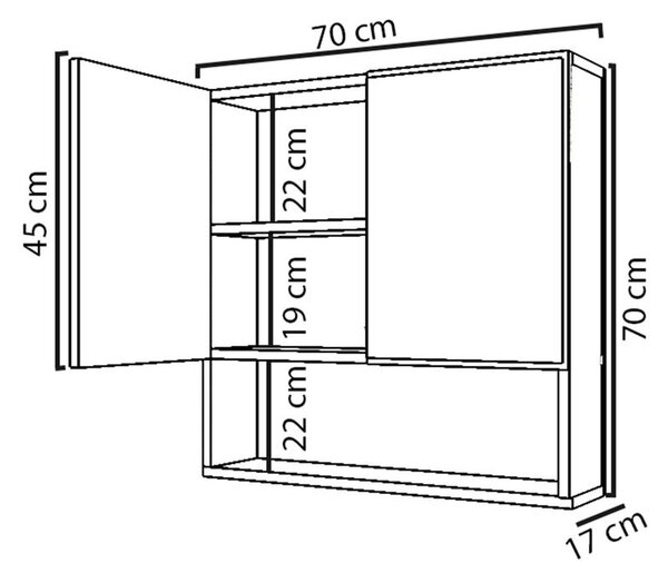 Шкаф за баня с огледало Zante бял 70x17x70см
