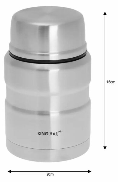 Термос за храна Kinghoff KH 1457, 0.5 литра, Двойна стена, Лъжичка, Инокс